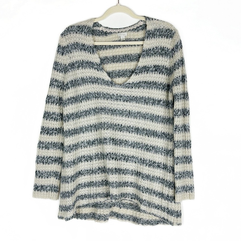 Boutique Hinge Wool Mohair Blend Chiny Knit Striped Oversized Cozy Sweater